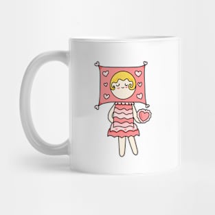 Cute girl in pink heart costume cartoon Mug